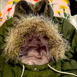 EDDIE BAUER CINCHED PUFFY COAT WITH FUR TRIM HOOD